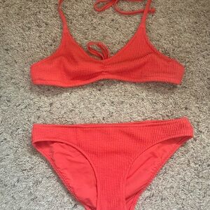 Aerie Bold Red Ribbed Bikini Set